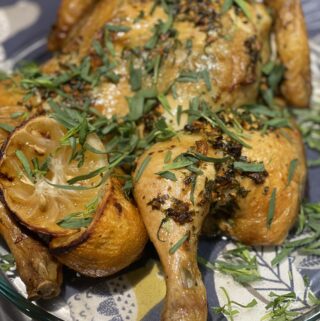 Spatchcock chicken with tarragon and lemon butter